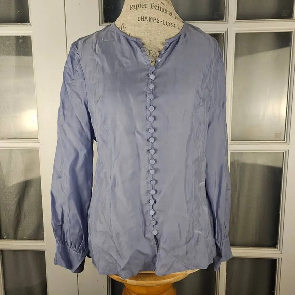 NWT J Crew Womens Blue Eco Cupro-blend Covered Button Blouse 10‎ - Picture 1 of 5